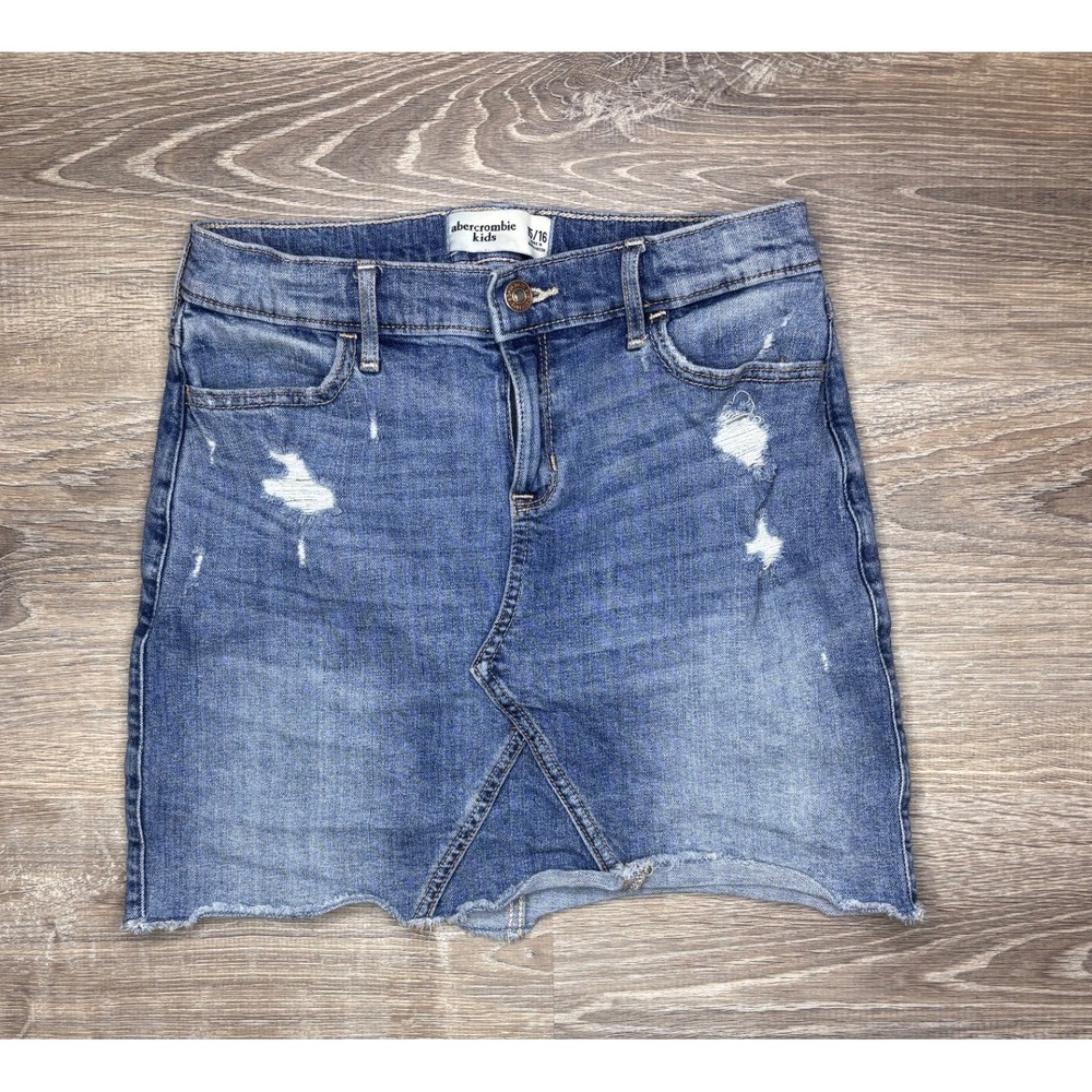 Abercrombie Kids‎ Girls Medium Wash Distressed Denim Mini Skirt Size 15/16